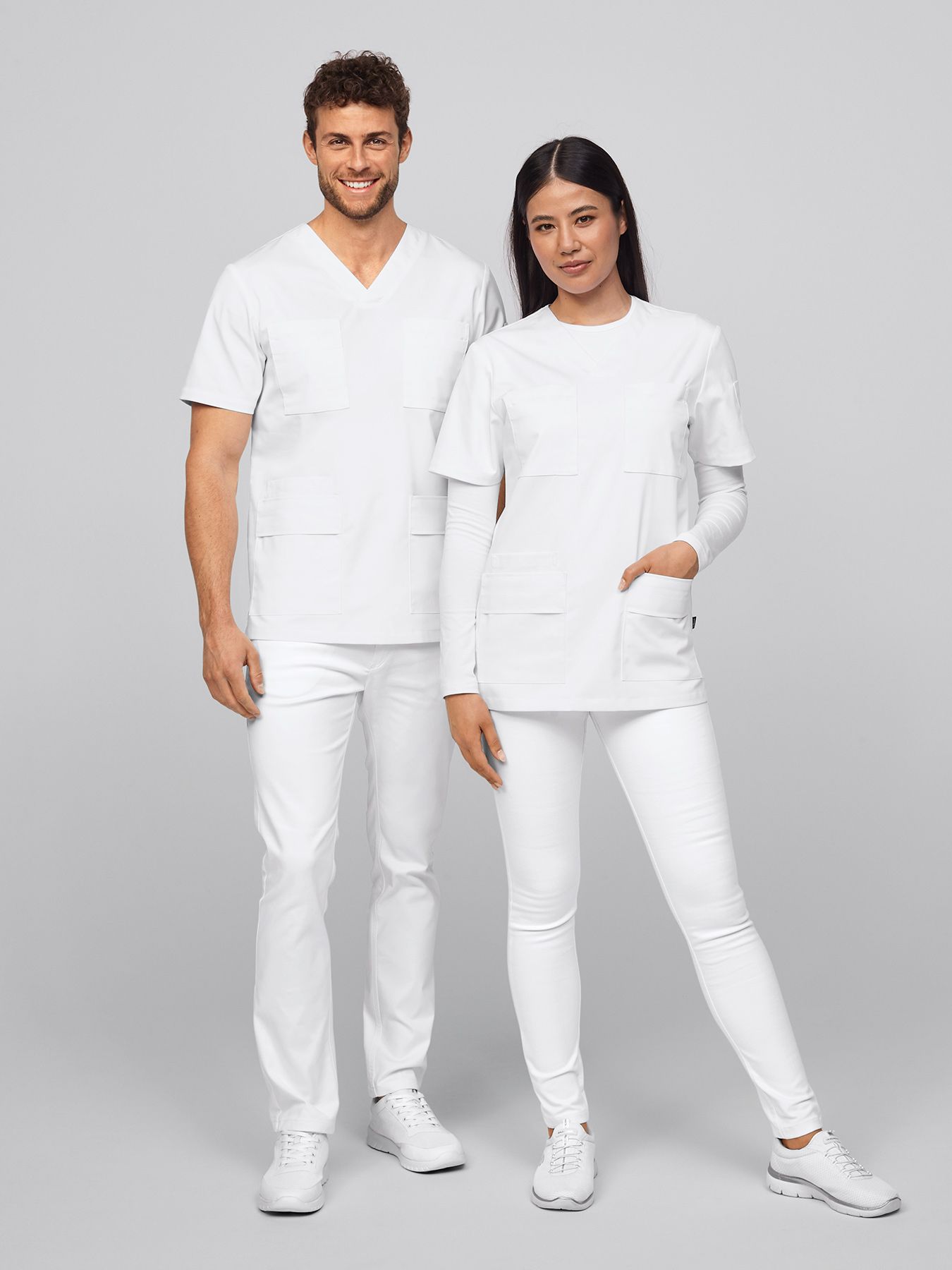 Unisex yläosa BRISTOL - valkoinen 12 taskua
